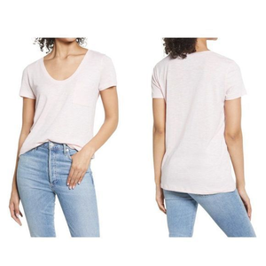 NWOT CASLON Rounded V-Neck T-Shirt in Pink Chintz (M)‎